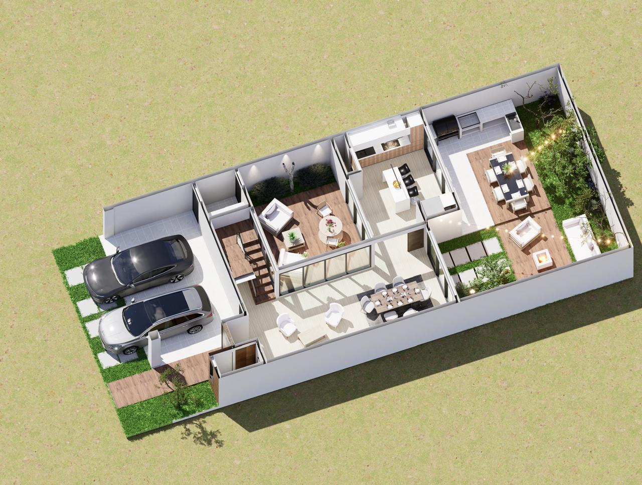Vista tridimensional de la distribución de planta baja